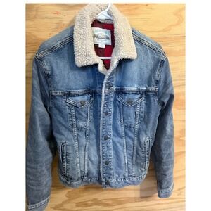 Men's American Eagle Trucker Jacket Small Lined Sherpa Flannel Denim
